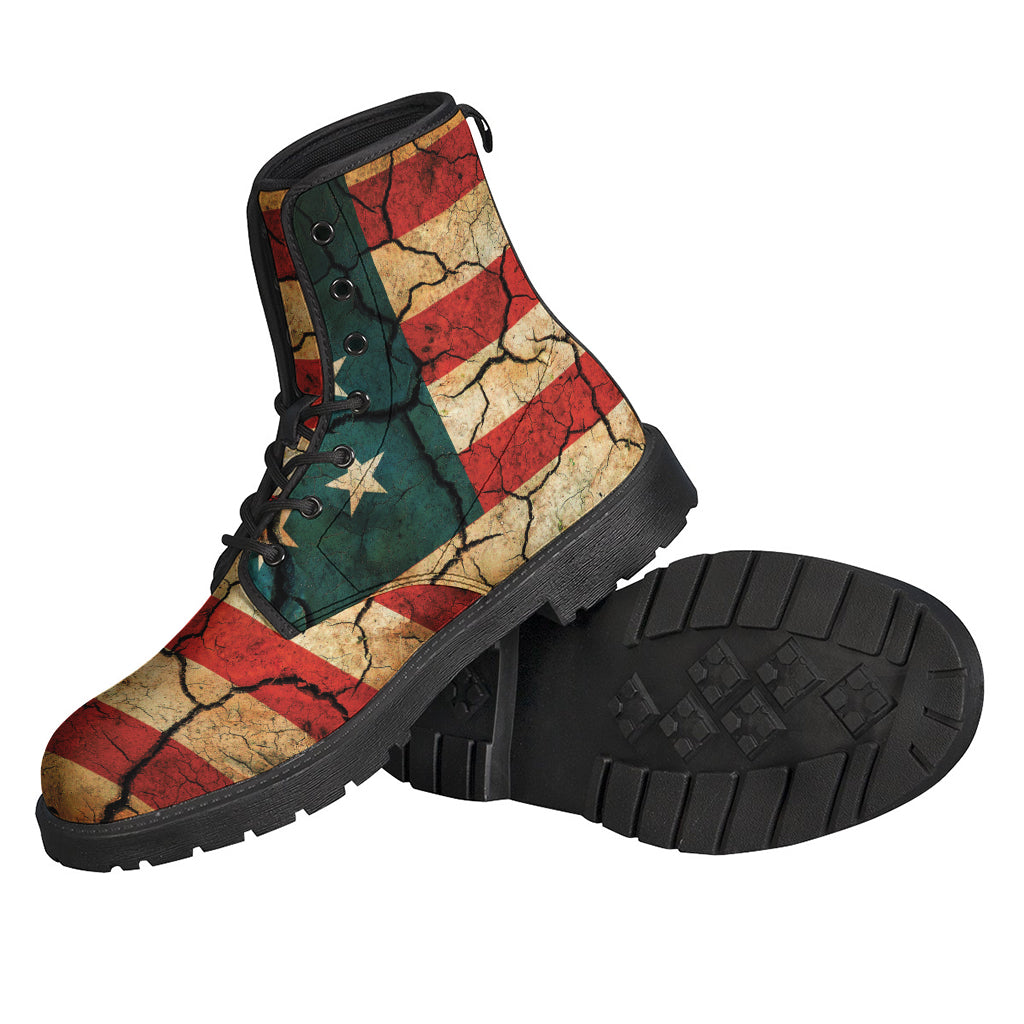 Groovy Vibes Leather Lightweight Boots: Cracked American Flag Print - 2