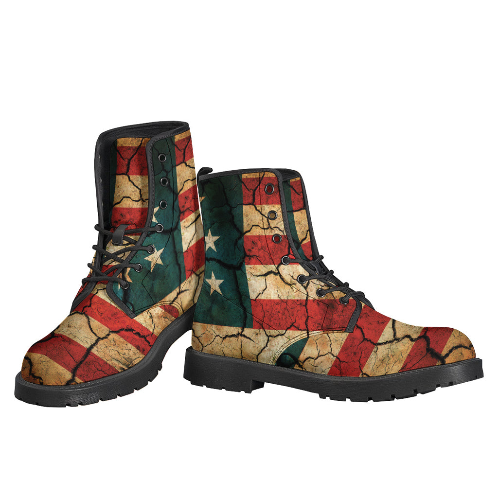 Groovy Vibes Leather Lightweight Boots: Cracked American Flag Print - 3