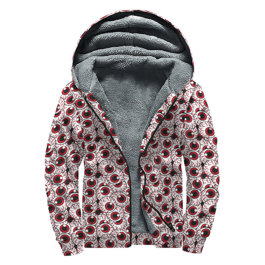 Groovy Red Eyeball Pattern Sherpa Lined Zip Up Hoodie for Free-Spirited Hippies - 1