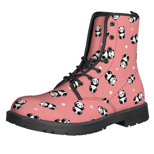 Groovy Vibes: Cute Baby Panda Pattern Leather Boots for Hippies - 1