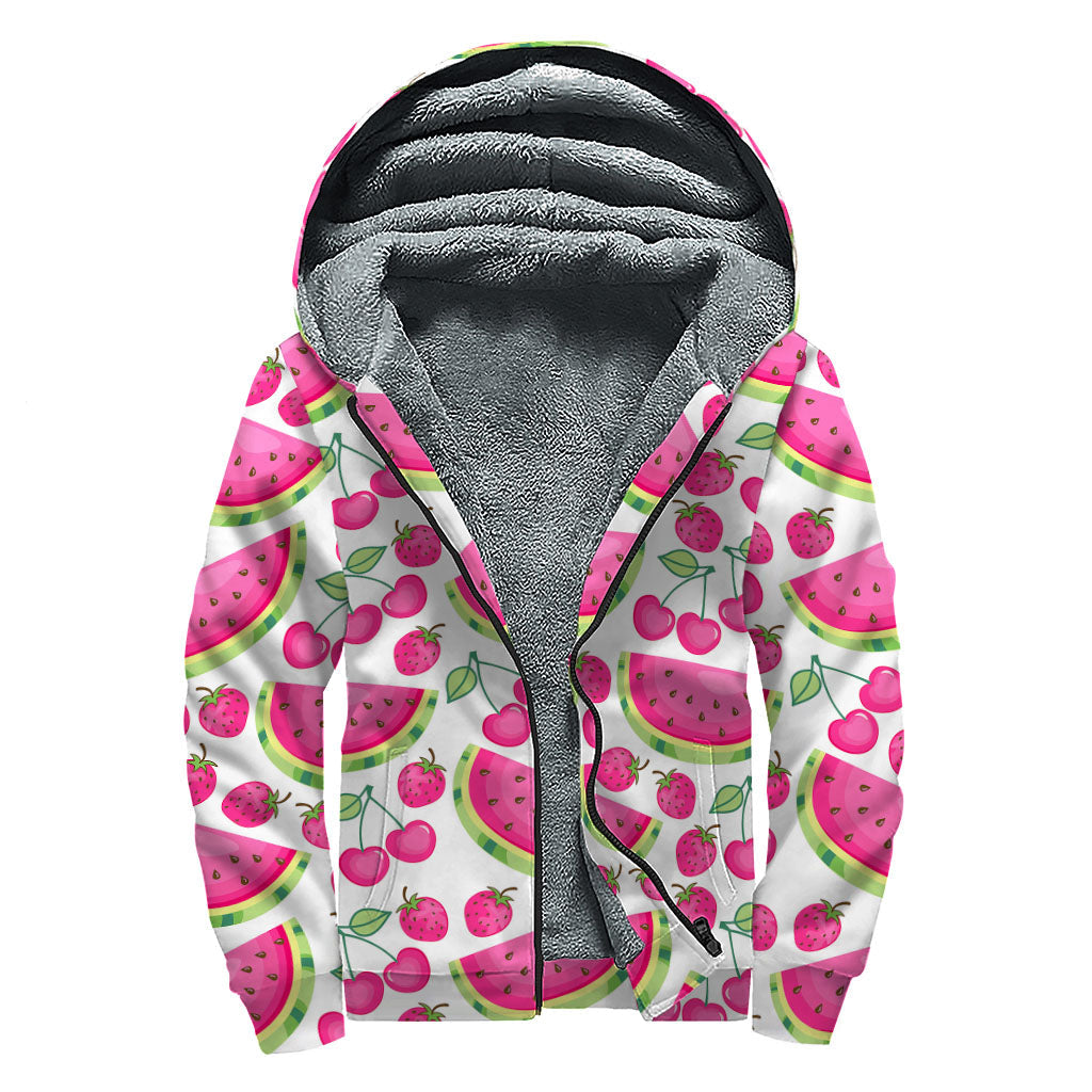 Groovy Berry Watermelon Sherpa Lined Zip Up Hoodie for Free-Spirited Hippies - 1