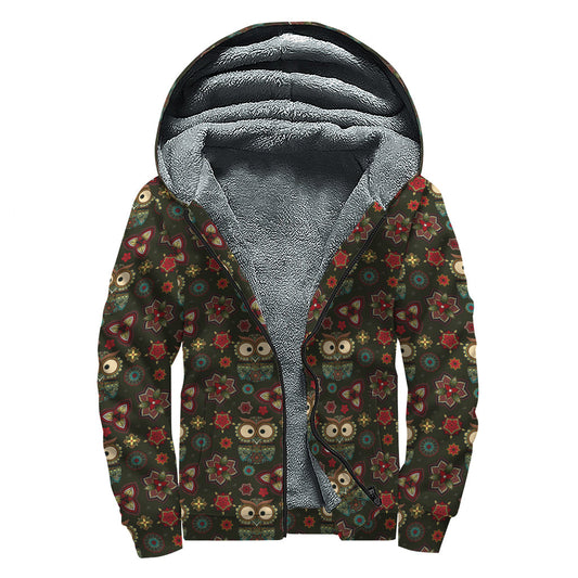 Boho Owl Bliss: Sherpa Lined Zip Up Hoodie for Free-spirited Hippies - 1