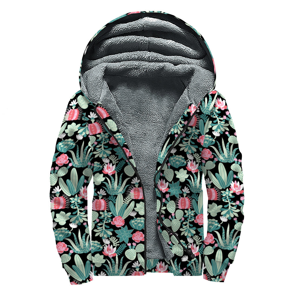 Cute Cactus and Succulent Sherpa Hoodie for Groovy Hippies - 1