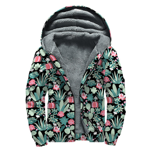 Cute Cactus and Succulent Sherpa Hoodie for Groovy Hippies - 1