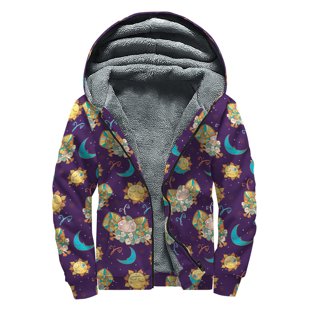 Cosmic Aries Sherpa Lined Zip Up Hoodie - 1