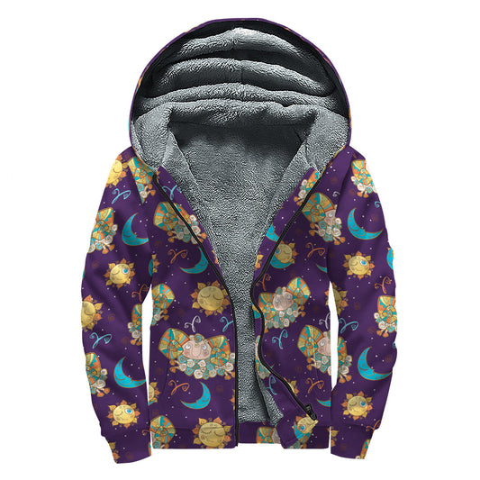 Cosmic Aries Sherpa Lined Zip Up Hoodie - 1