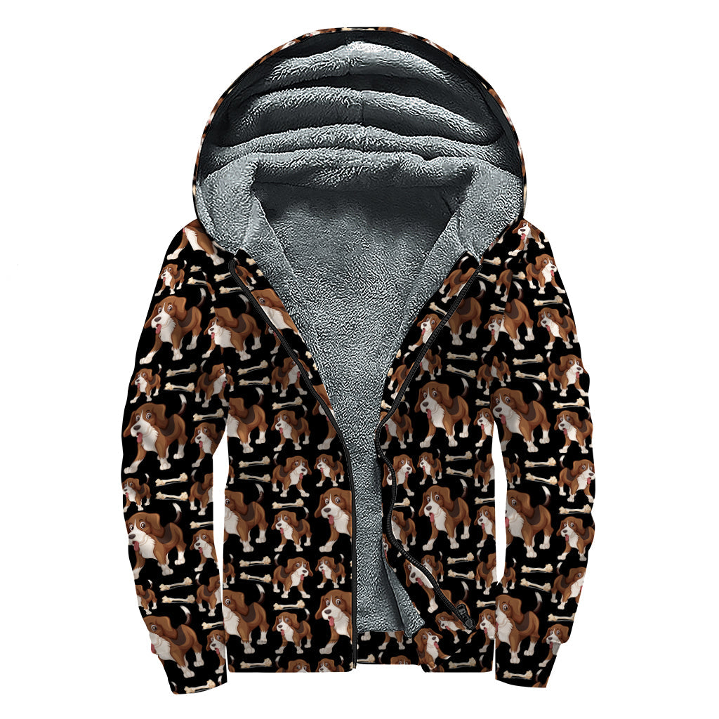 Groovy Beagle Pattern Sherpa Lined Zip Up Hoodie - 1