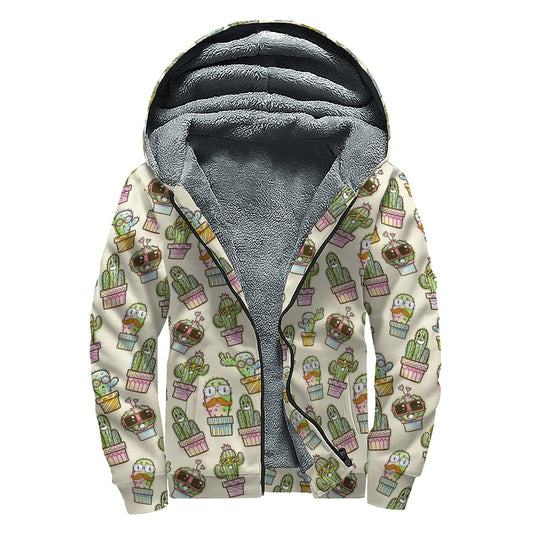 Groovy Cactus Sherpa Lined Hoodie for Free-Spirited Hippies - 1