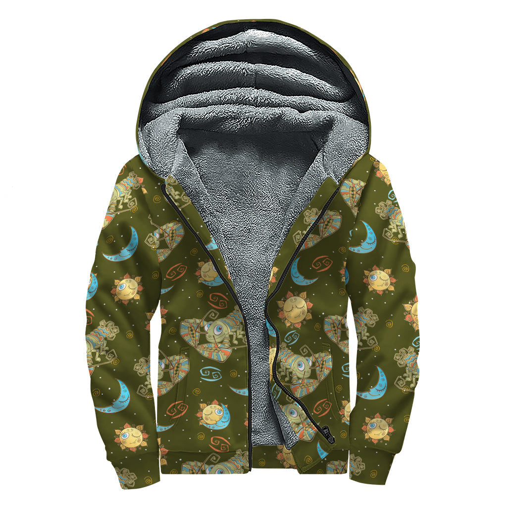 Bohemian Vibes: Cancer Pattern Sherpa Lined Zip Up Hoodie - 1