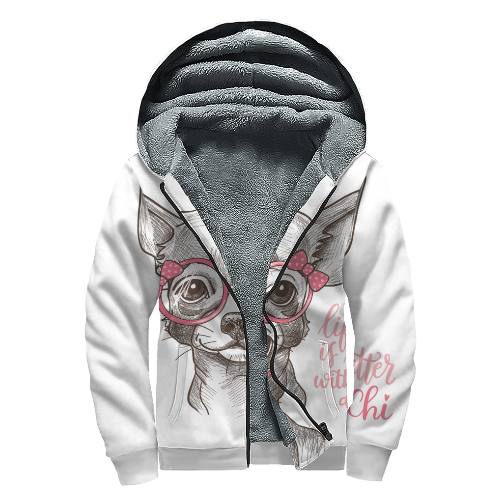 Groovy Chihuahua Sherpa Lined Zip Up Hoodie - 1