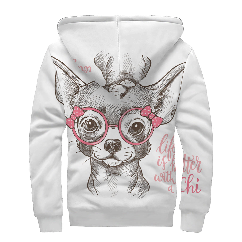 Groovy Chihuahua Sherpa Lined Zip Up Hoodie - 2