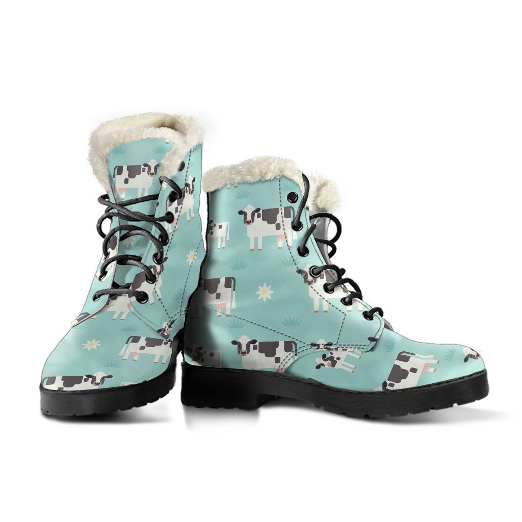 Cute Cow and Baby Cow Pattern Faux Fur Leather Boots for Groovy Hippies - 3