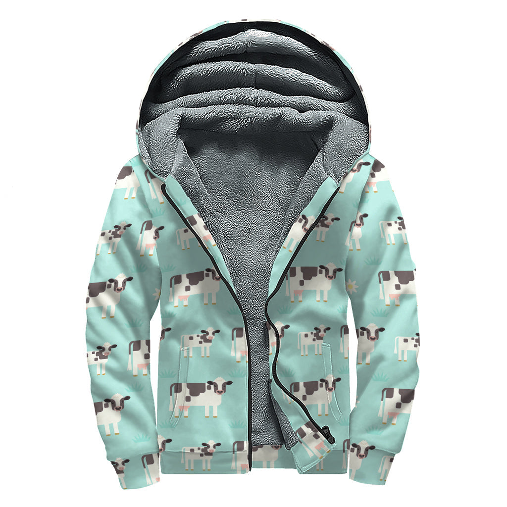 Cute Cow and Baby Cow Pattern Print Sherpa-Lined Zip Up Hoodie for the Free-Spirited Hippie - 1