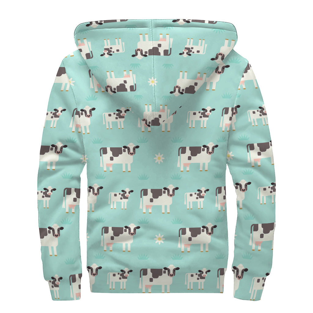 Cute Cow and Baby Cow Pattern Print Sherpa-Lined Zip Up Hoodie for the Free-Spirited Hippie - 2