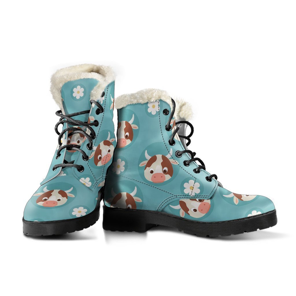 Groovy Cow and Daisy Faux Fur Leather Boots for Stylish Hippies - 3