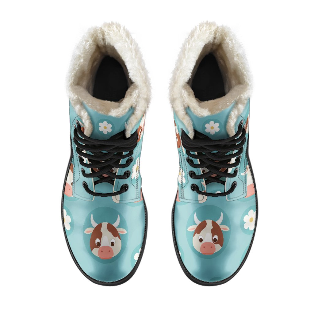 Groovy Cow and Daisy Faux Fur Leather Boots for Stylish Hippies - 4