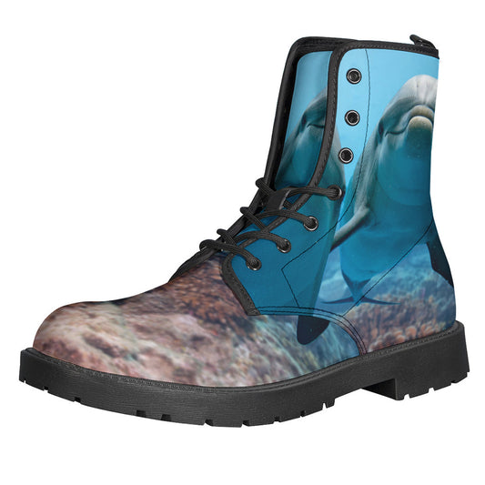 Dolphins in the Ocean Leather Lightweight Boots for Hippie Souls - 1