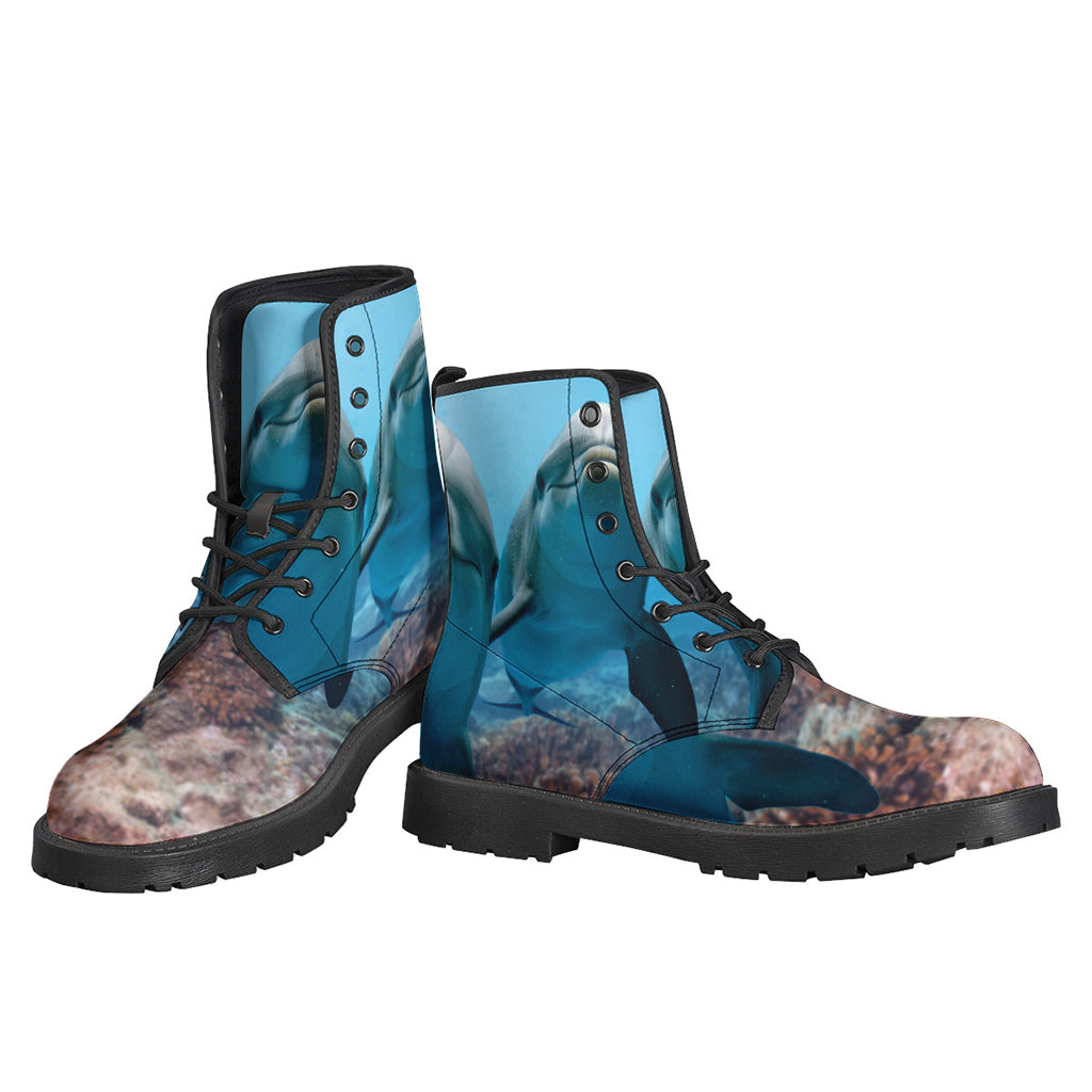 Dolphins in the Ocean Leather Lightweight Boots for Hippie Souls - 3