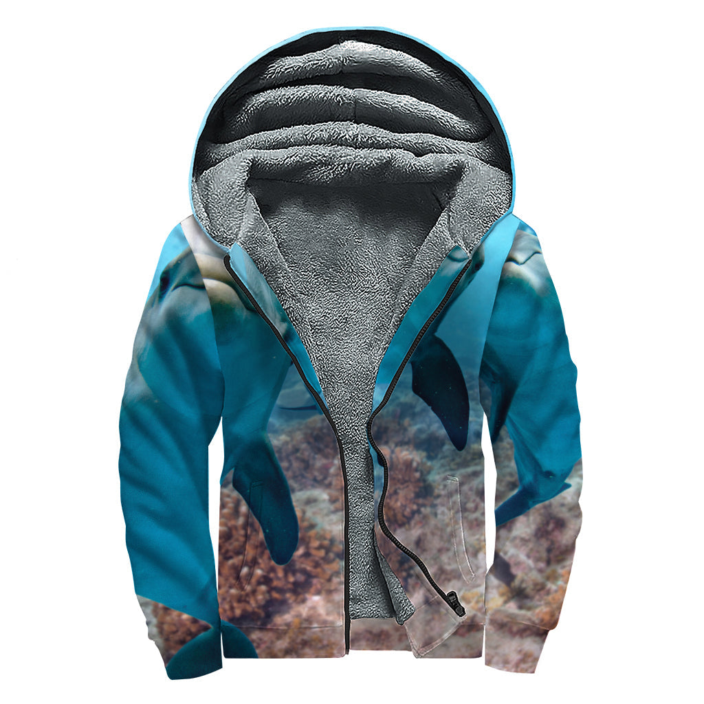 Dolphins in the Ocean Sherpa Lined Zip Up Hoodie: Embrace Your Inner Hippie Style - 1