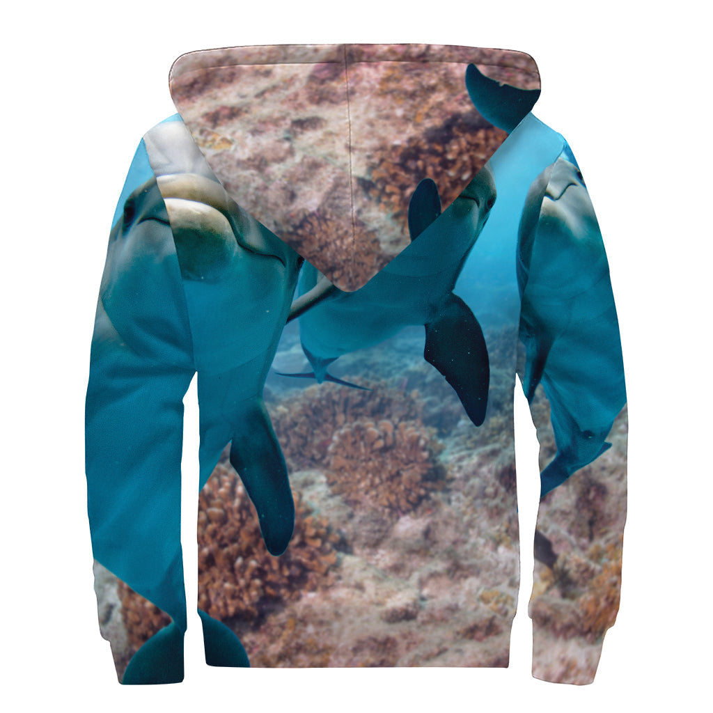 Dolphins in the Ocean Sherpa Lined Zip Up Hoodie: Embrace Your Inner Hippie Style - 2