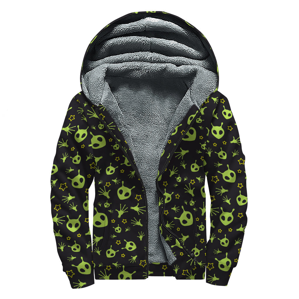 Groovy Green Alien Sherpa Lined Hoodie for Boho Hippies - 1