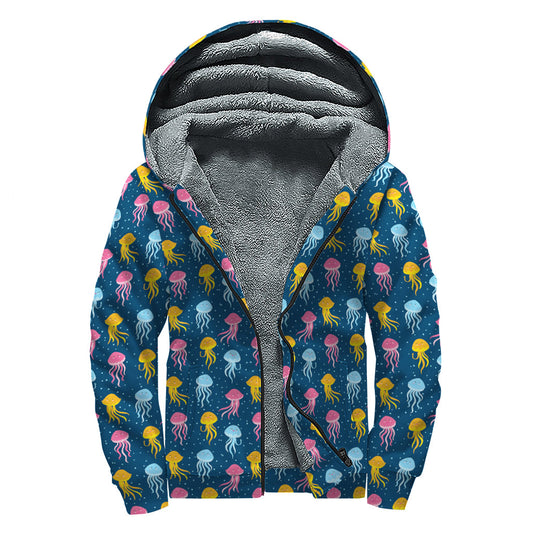 Groovy Jellyfish Heaven Sherpa Lined Zip Up Hoodie for the Free-Spirited Hippie - 1