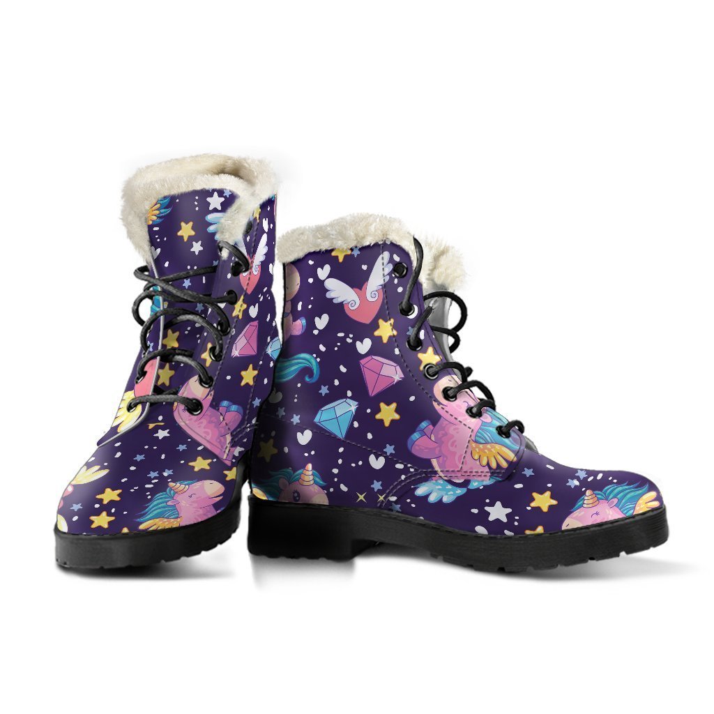 Cute Night Star Unicorn Pattern Faux Fur Leather Boots for the Free-Spirited Hippie - 3