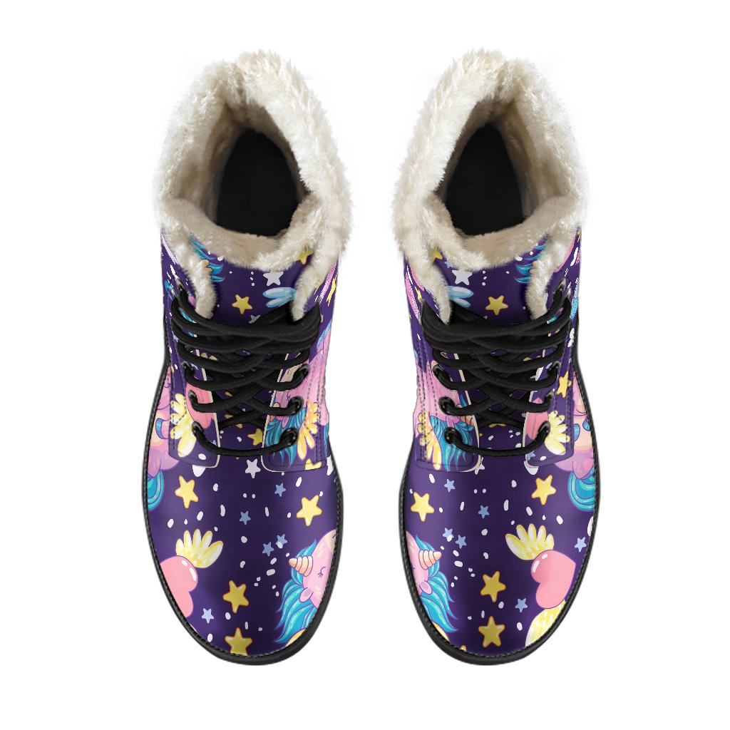 Cute Night Star Unicorn Pattern Faux Fur Leather Boots for the Free-Spirited Hippie - 4