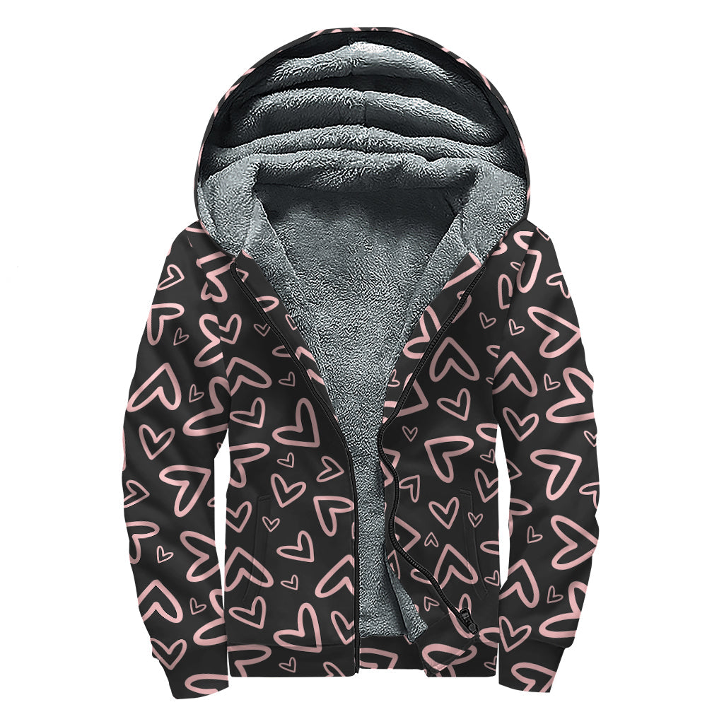 Feel the Love: Hippies Sherpa Lined Zip Up Hoodie with Pink Heart Pattern - 1