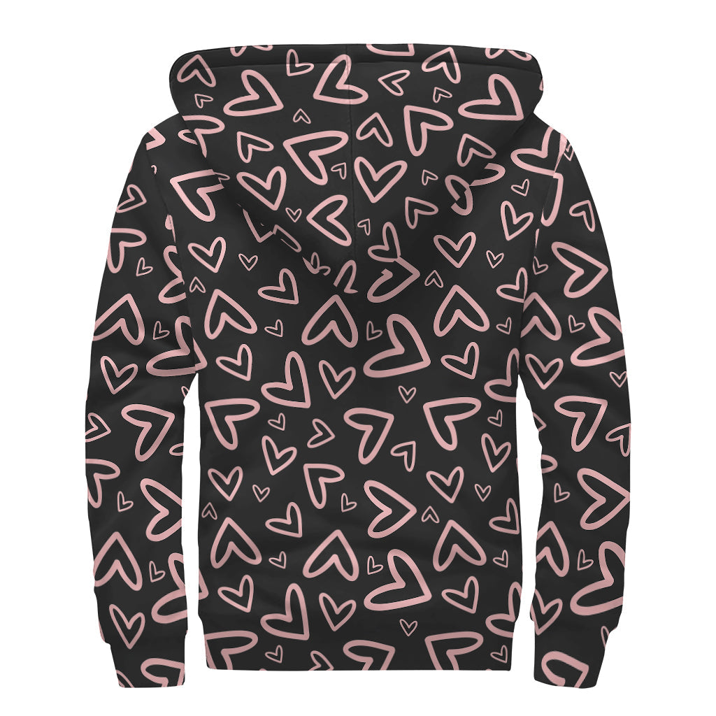 Feel the Love: Hippies Sherpa Lined Zip Up Hoodie with Pink Heart Pattern - 2