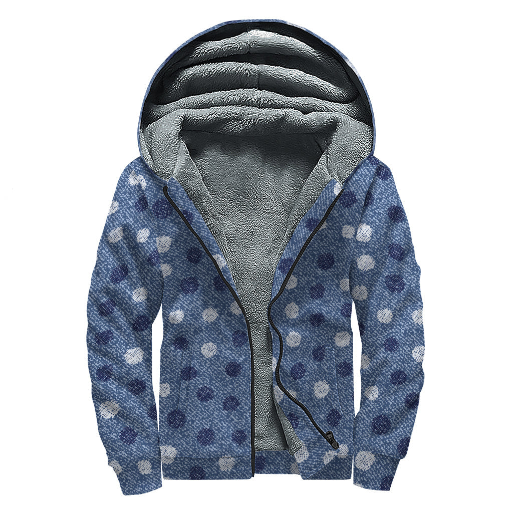 Groovy Polka Dot Denim Sherpa Lined Zip Up Hoodie for Hippies - 1