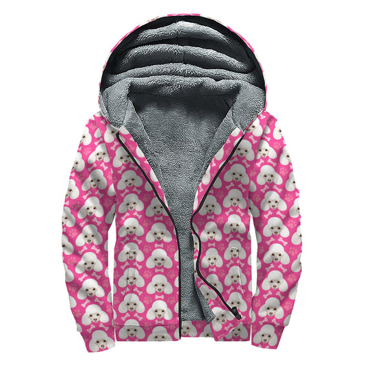 Bohemian Bliss: Hippies Sherpa Lined Zip Up Hoodie with Cute Poodle Pattern - 1