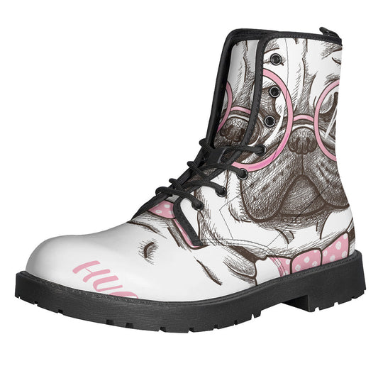 Groovy Pug Print Leather Lightweight Boots for the Free-Spirited Hippie - 1