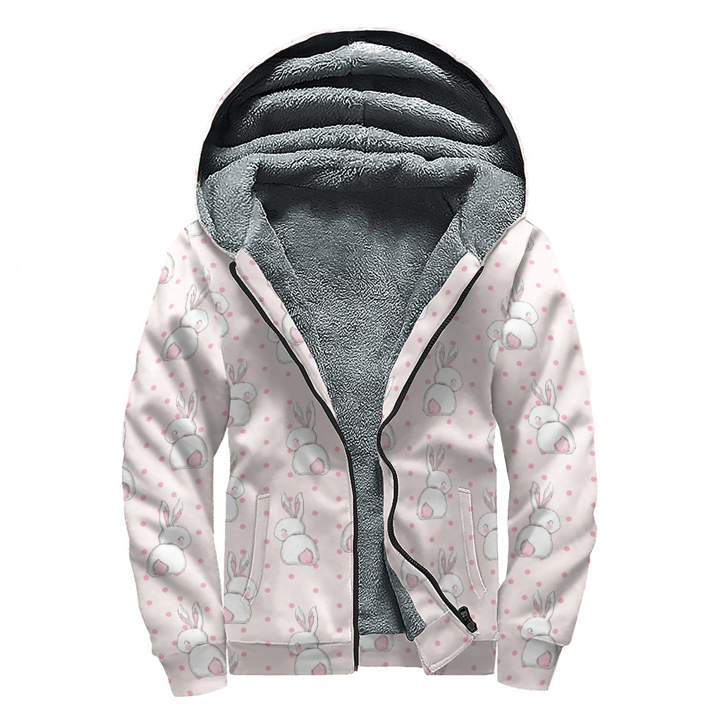 Groovy Rabbit Pattern Sherpa Lined Zip Up Hoodie for Free-Spirited Hippies - 1