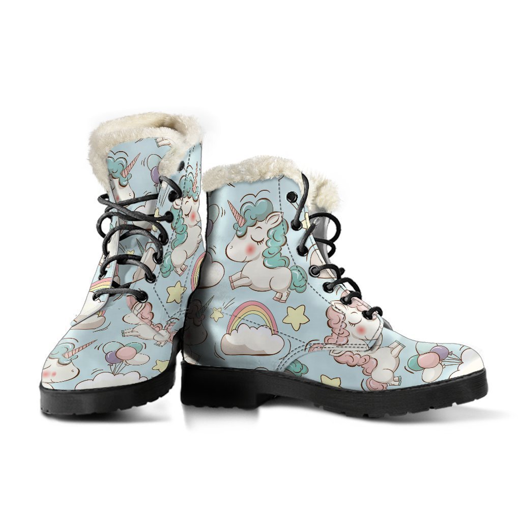 Groovy Rainbow Unicorn Faux Fur Leather Boots for Boho Hippies - 3