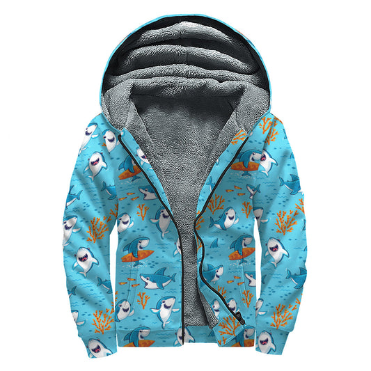 Groovy Shark Pattern Sherpa-Lined Zip Up Hoodie for Hipsters - 1