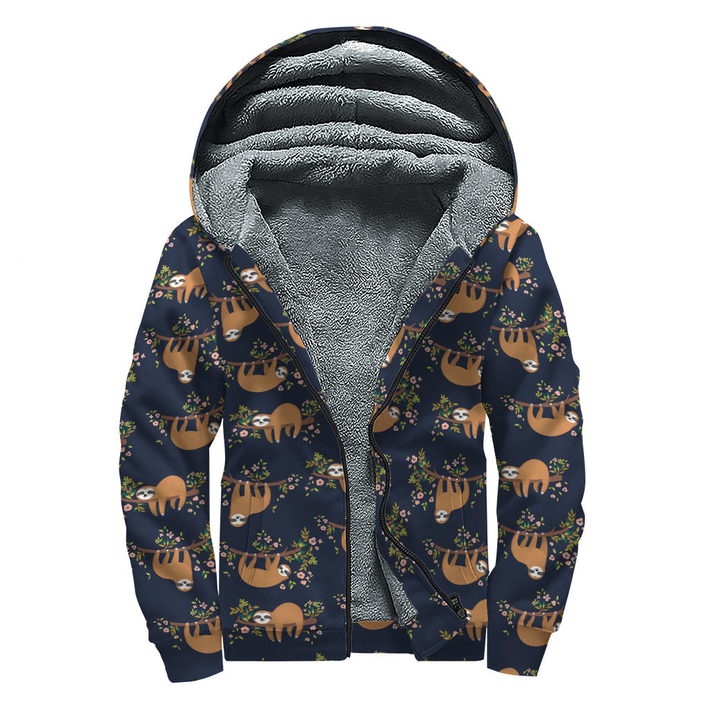 Groovy Sloth Sherpa: Embrace the Hippie Vibe in this Sherpa Lined Zip Up Hoodie - 1