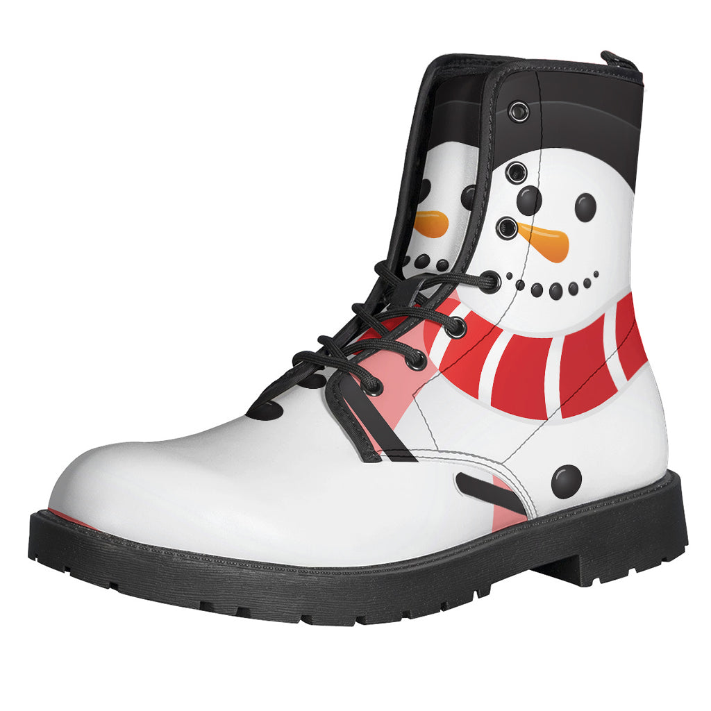 Groovy Snowman Print Leather Boots for Hippies - 1