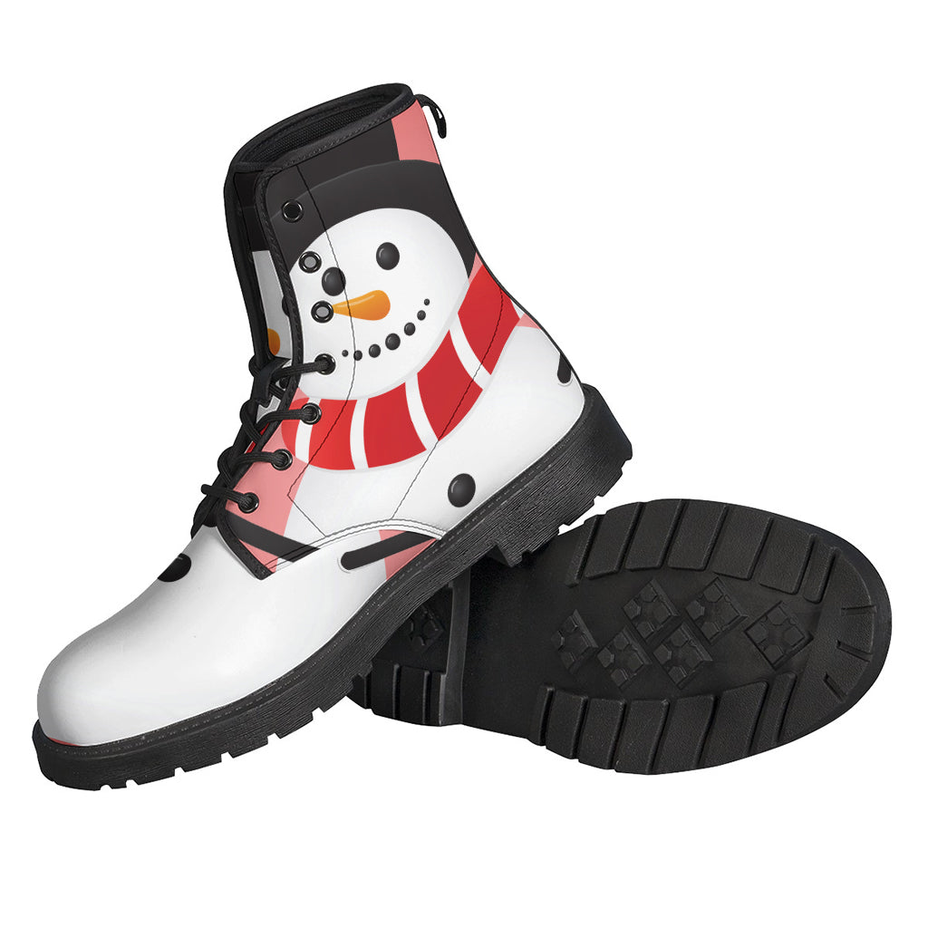 Groovy Snowman Print Leather Boots for Hippies - 2