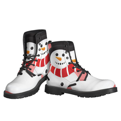 Groovy Snowman Print Leather Boots for Hippies - 3