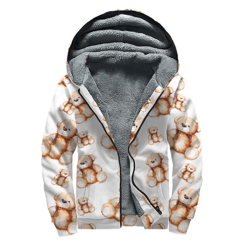 Bohemian Bliss: Sherpa-lined Zip Up Hoodie with Cute Teddy Bear Pattern - 1