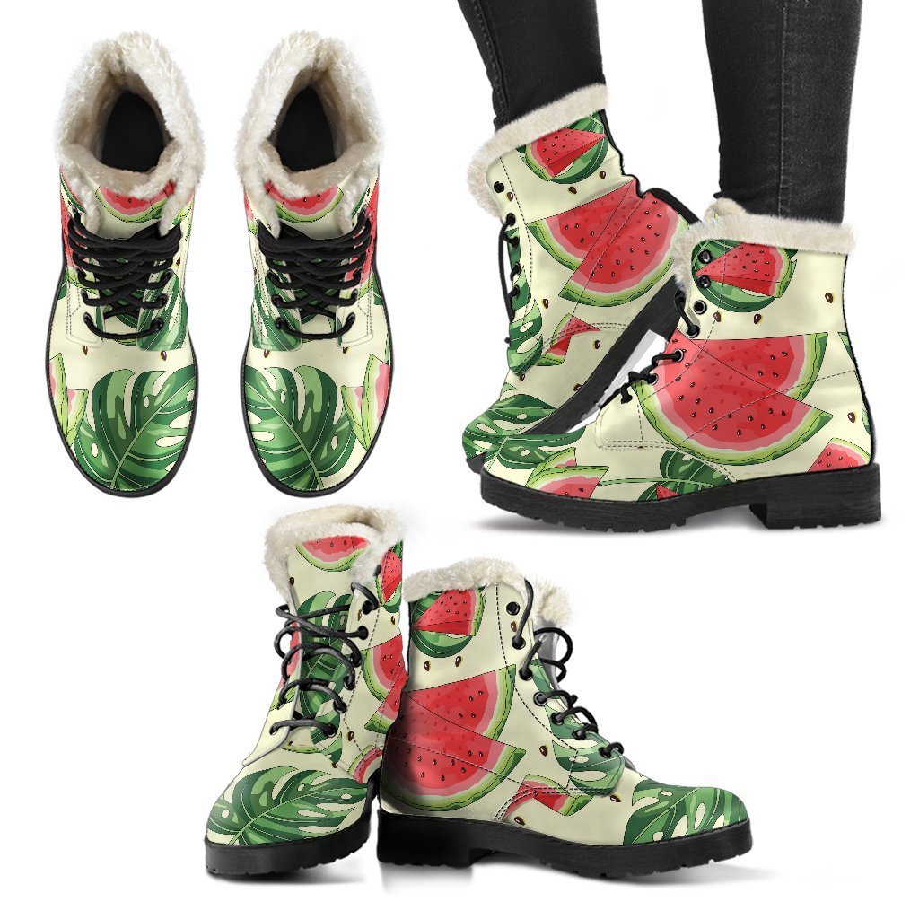 Tropical Watermelon Faux Fur Leather Boots for Groovy Hippies - 2