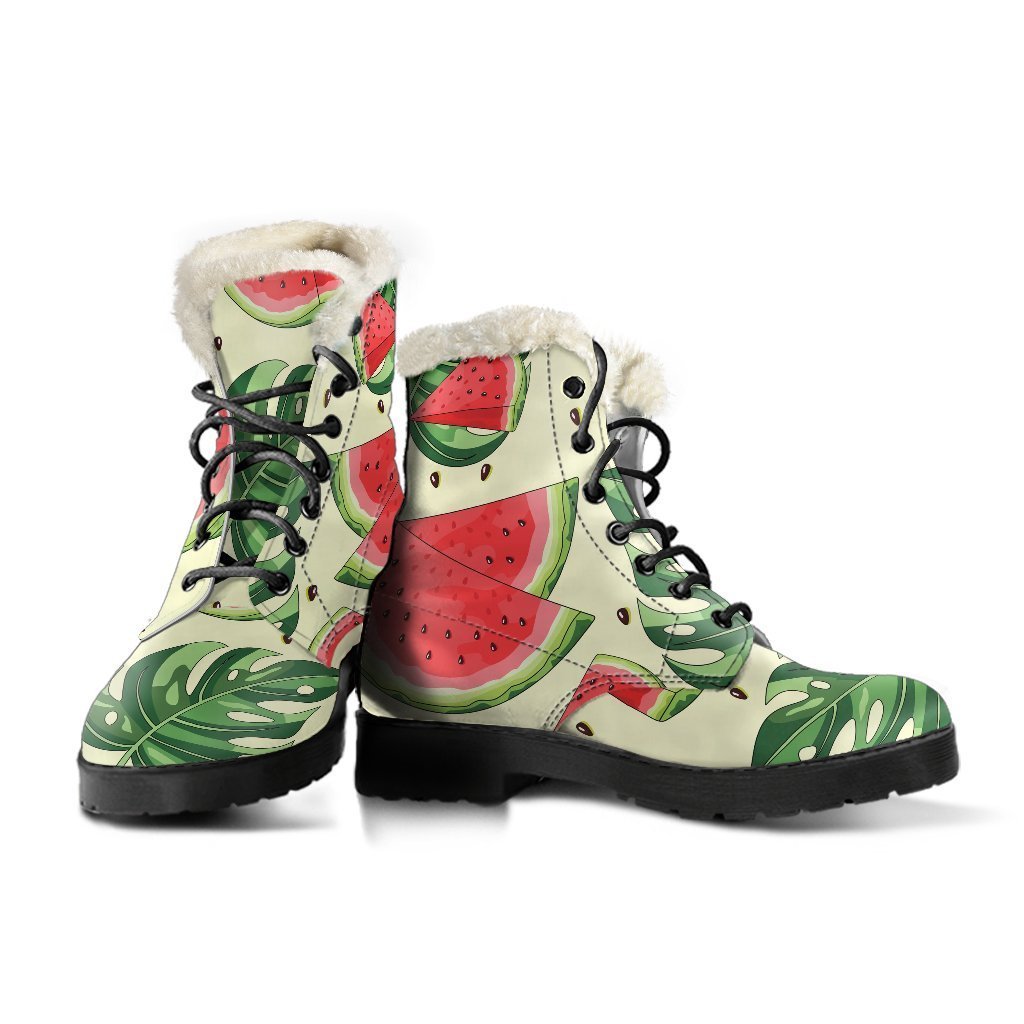 Tropical Watermelon Faux Fur Leather Boots for Groovy Hippies - 3