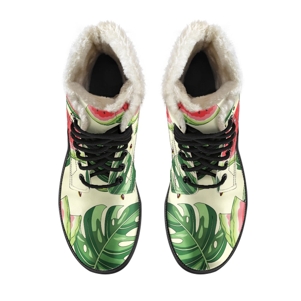 Tropical Watermelon Faux Fur Leather Boots for Groovy Hippies - 4