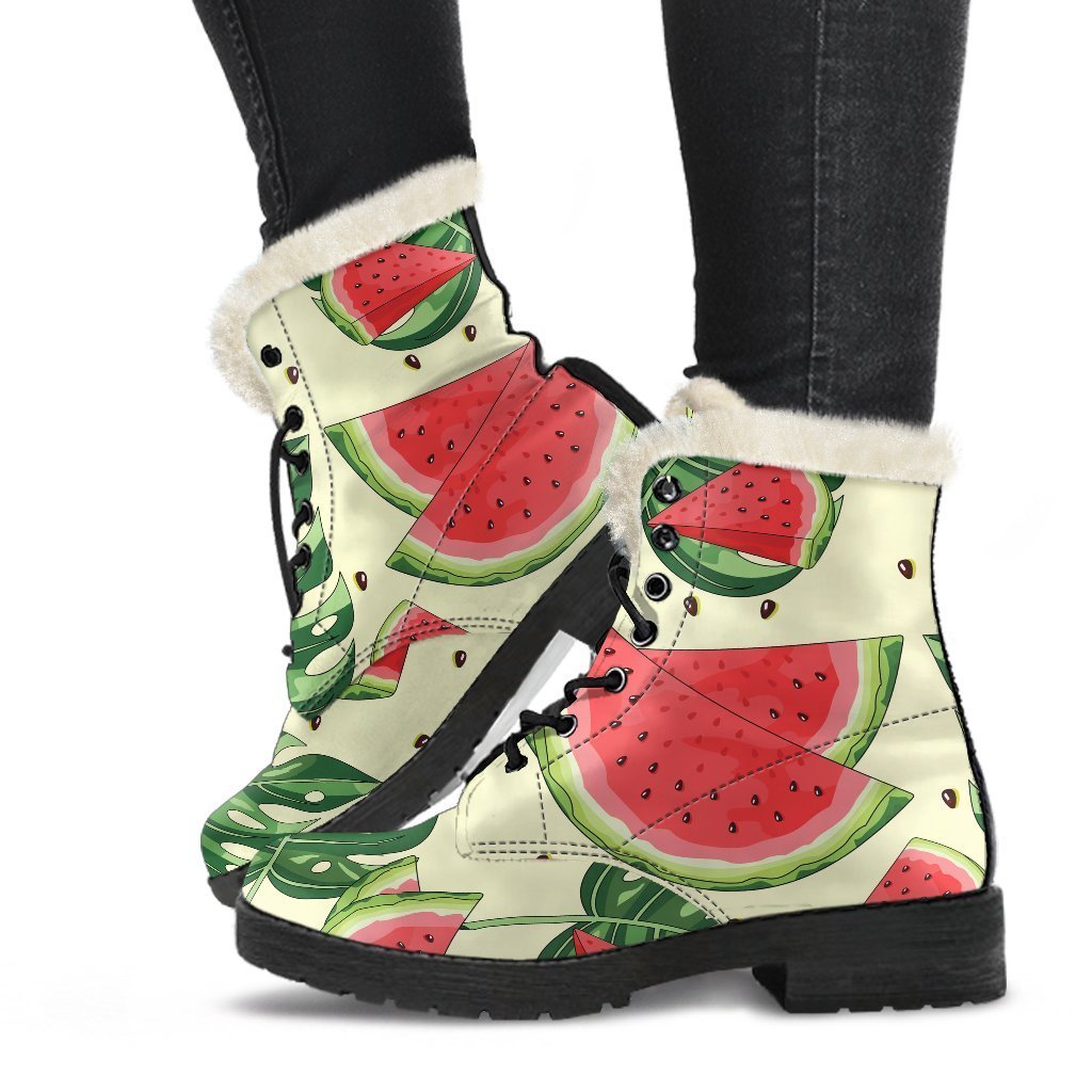 Tropical Watermelon Faux Fur Leather Boots for Groovy Hippies - 1