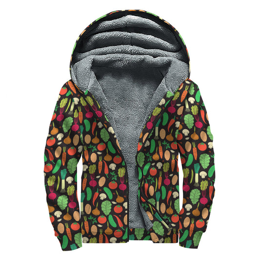 Groovy Vegan Print Sherpa Lined Zip Up Hoodie for Free-Spirited Hippies - 1