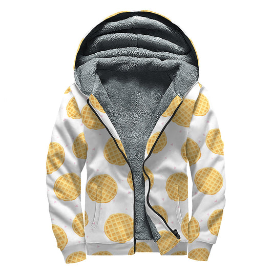 Cozy Waffle Pattern Sherpa-Lined Zip Up Hoodie for Free-Spirited Hippies - 1