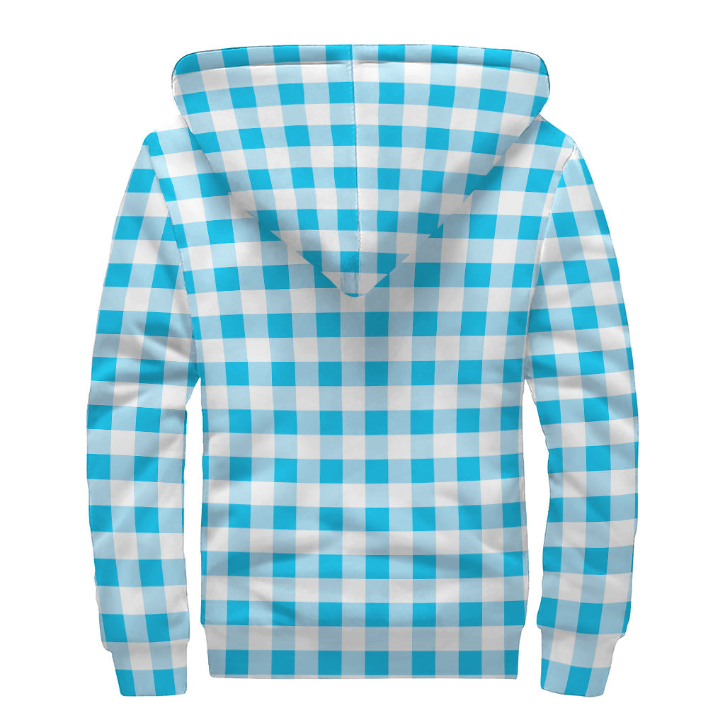 Cyan Blue and White Gingham Sherpa Zip-Up: Embrace Your Inner Hippie - 2