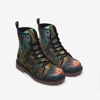 Emerald Blossoms - Stunning Mountain Landscape Casual Leather Lightweight Boots For Hippies