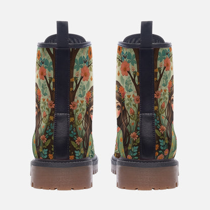 Emerald Blossoms - Boho Girl Art on Leather Lightweight Boots for Hippies